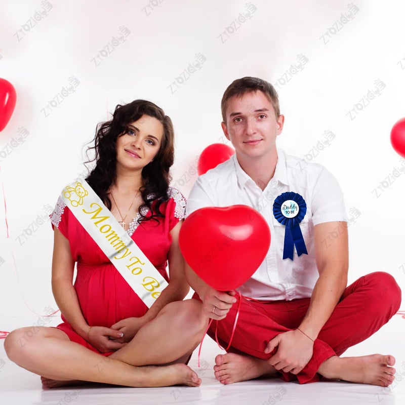 Zyozique® Baby Shower Decorations Kit | Baby Shower Decor Item Set - Mom To Be Sash & Dad To Be Badges | Dad To Be Badge & Mom To Be Sash For Baby Shower Decorations (Pack Of 2) - Image 3