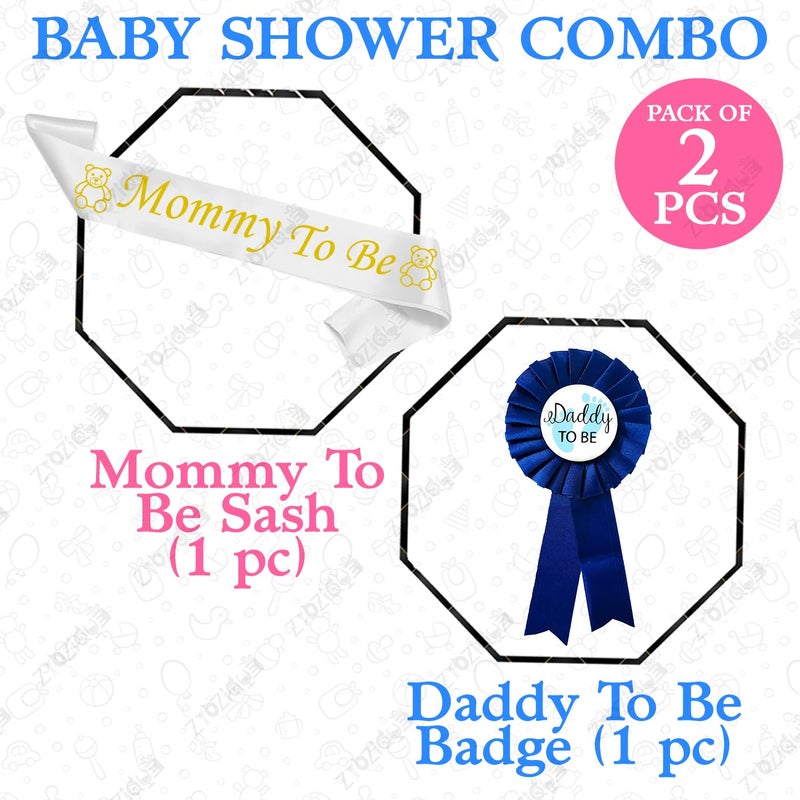 Zyozique® Baby Shower Decorations Kit | Baby Shower Decor Item Set - Mom To Be Sash & Dad To Be Badges | Dad To Be Badge & Mom To Be Sash For Baby Shower Decorations (Pack Of 2) - Image 2