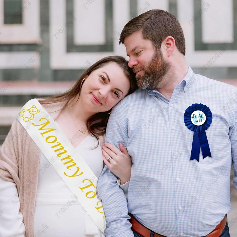 Zyozique® Baby Shower Decorations Kit | Baby Shower Decor Item Set - Mom To Be Sash & Dad To Be Badges | Dad To Be Badge & Mom To Be Sash For Baby Shower Decorations (Pack Of 2) - Image 4