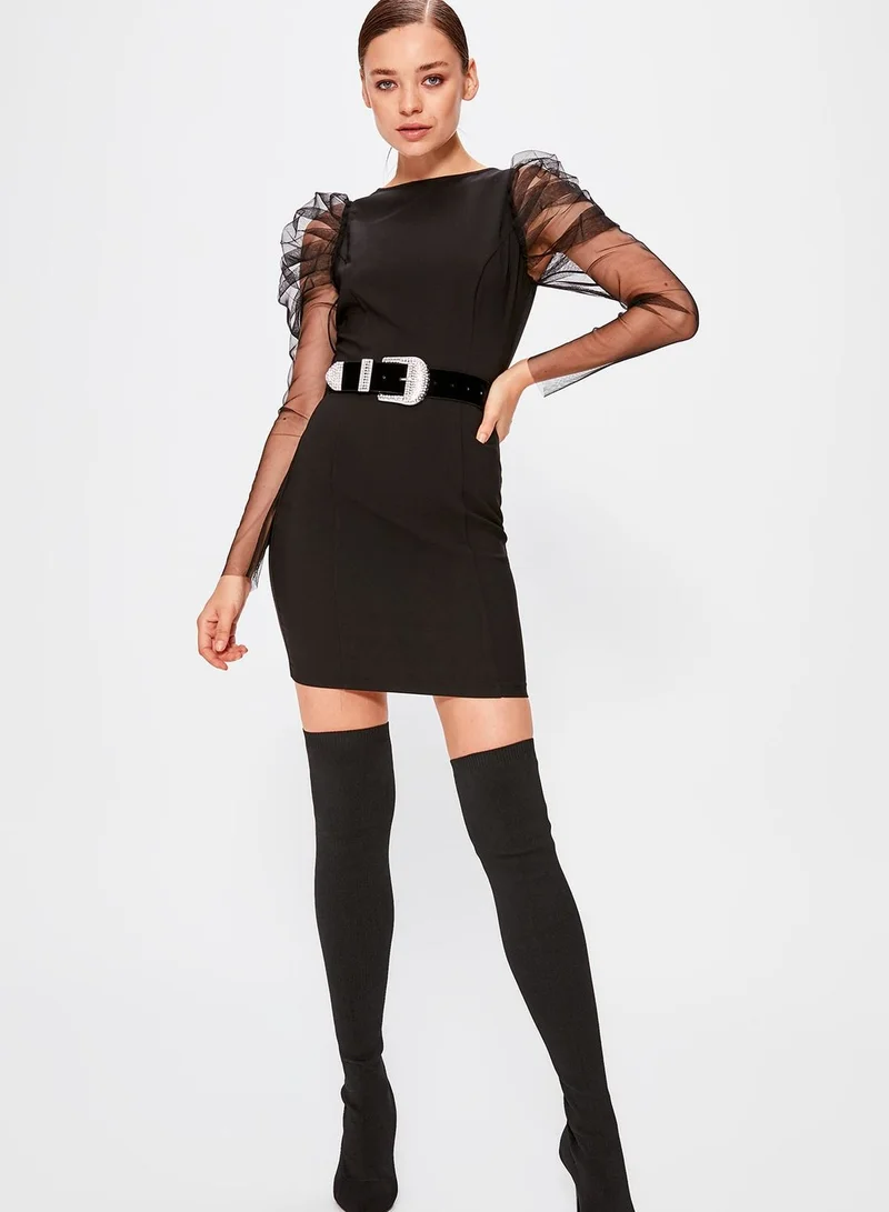 trendyol Mesh Sleeve Mini Dress