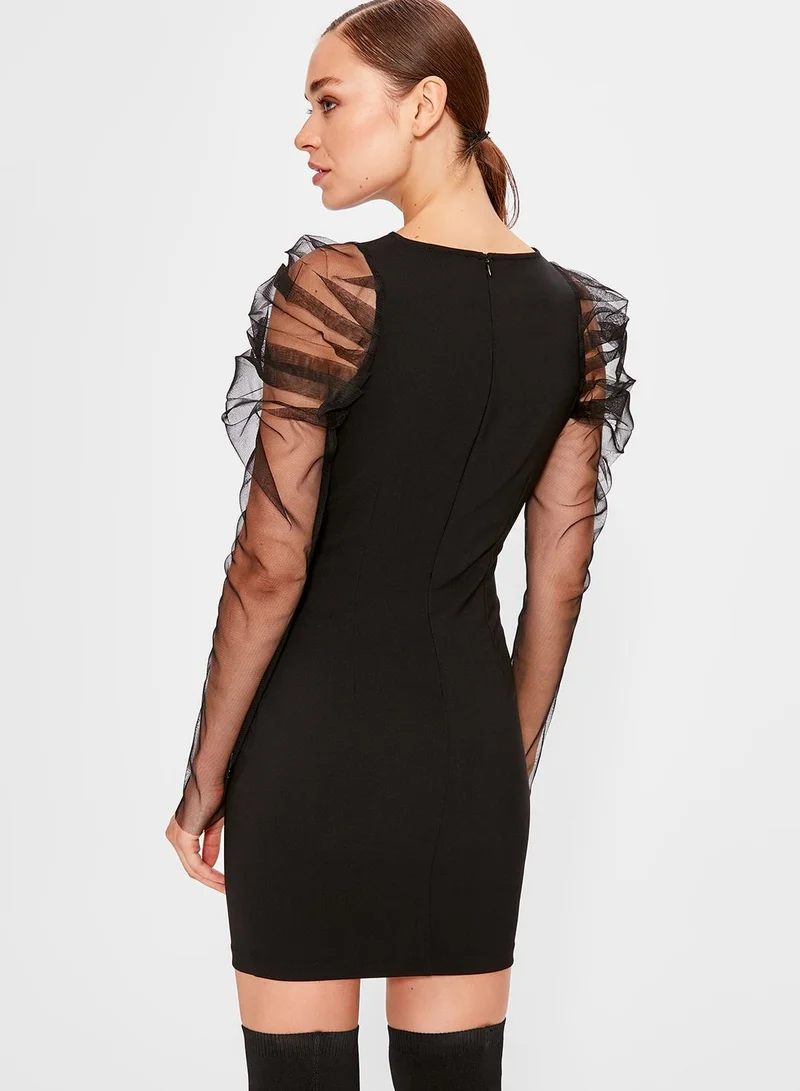 trendyol Mesh Sleeve Mini Dress