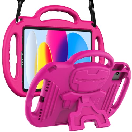 LTROP Kids Case for iPad 11th Generation (A16) 2025 / 10th Generation(10.9 Inch, 2022) with Shoulder Strap, Durable Light Weight Handle Stand Child-Proof Bumper Case for iPad 11th/10th Gen, Hot Pink - Image 1