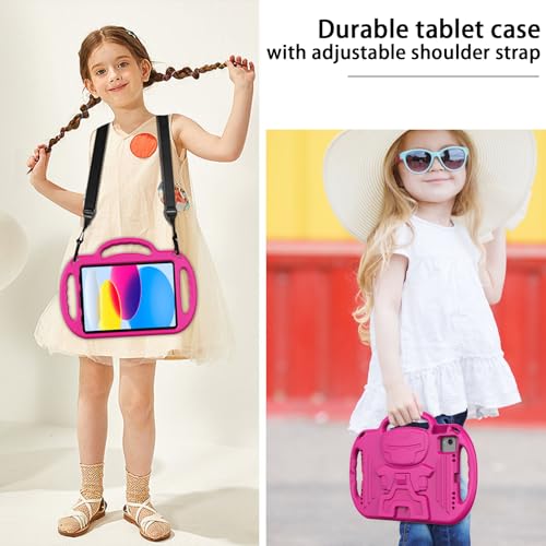 LTROP Kids Case for iPad 11th Generation (A16) 2025 / 10th Generation(10.9 Inch, 2022) with Shoulder Strap, Durable Light Weight Handle Stand Child-Proof Bumper Case for iPad 11th/10th Gen, Hot Pink - Image 4