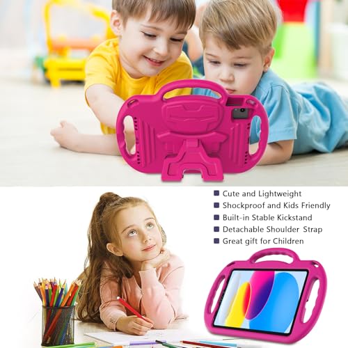 LTROP Kids Case for iPad 11th Generation (A16) 2025 / 10th Generation(10.9 Inch, 2022) with Shoulder Strap, Durable Light Weight Handle Stand Child-Proof Bumper Case for iPad 11th/10th Gen, Hot Pink - Image 3