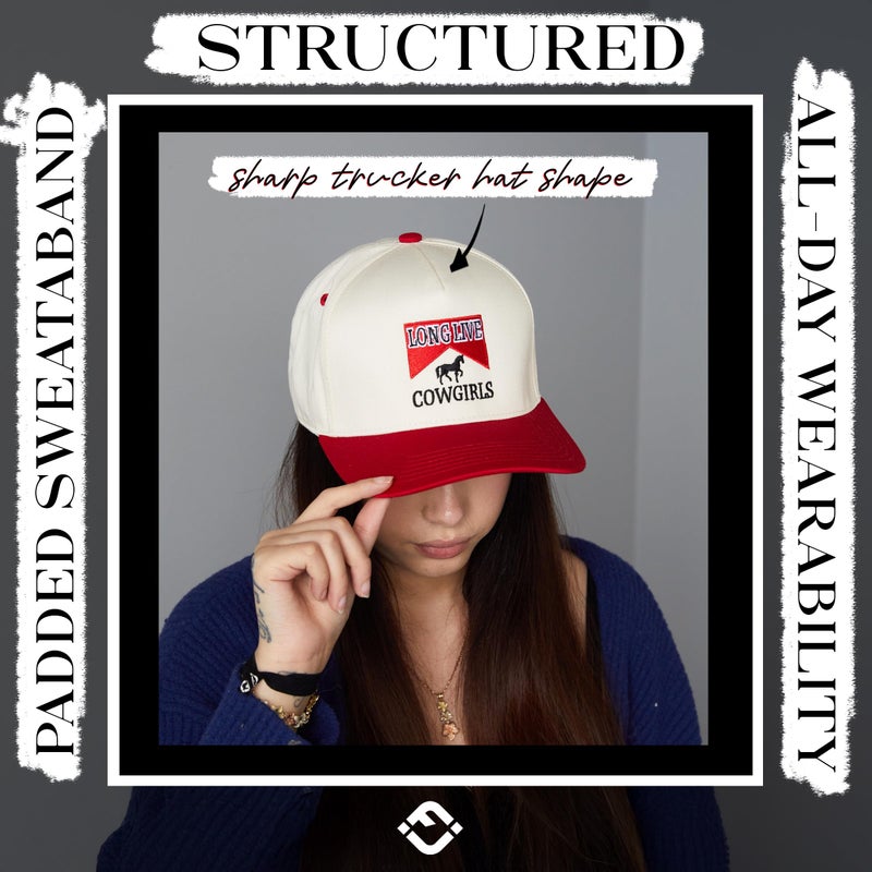 Funky Junque Two Tone Vintage Snapback Hat - Long Live Cowgirls - Red/Beige - Image 5