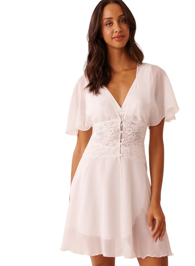 La Vie en Rose Chiffon and Lace Open Front Nightie - Image 1