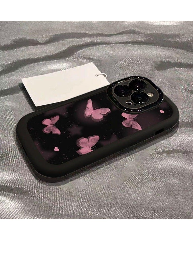 NIBEMINENT Pink Butterfly Protective TPU Case Cover For iPhone 16, Cool Black