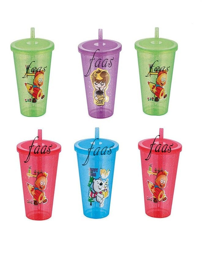 faas Plastic Sipper Glass with Straw for Kids Easy to Sip The Water - Pack of 6, (Mulicolor) - Image 1