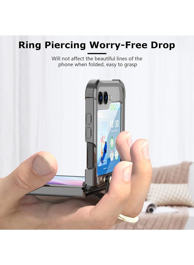 SOLARAE Anti-Fall Shockproof Protective Phone Cover Case, Designed for Samsung Galaxy Z Flip 5 Case Clear with Ring, Compatible with Galaxy Z Flip 5 Case 5 G 2023 (Black) - Image 4