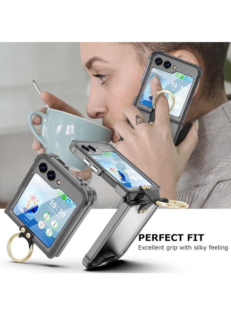 SOLARAE Anti-Fall Shockproof Protective Phone Cover Case, Designed for Samsung Galaxy Z Flip 5 Case Clear with Ring, Compatible with Galaxy Z Flip 5 Case 5 G 2023 (Black) - Image 2