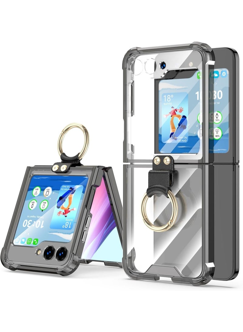 SOLARAE Anti-Fall Shockproof Protective Phone Cover Case, Designed for Samsung Galaxy Z Flip 5 Case Clear with Ring, Compatible with Galaxy Z Flip 5 Case 5 G 2023 (Black) - Image 1