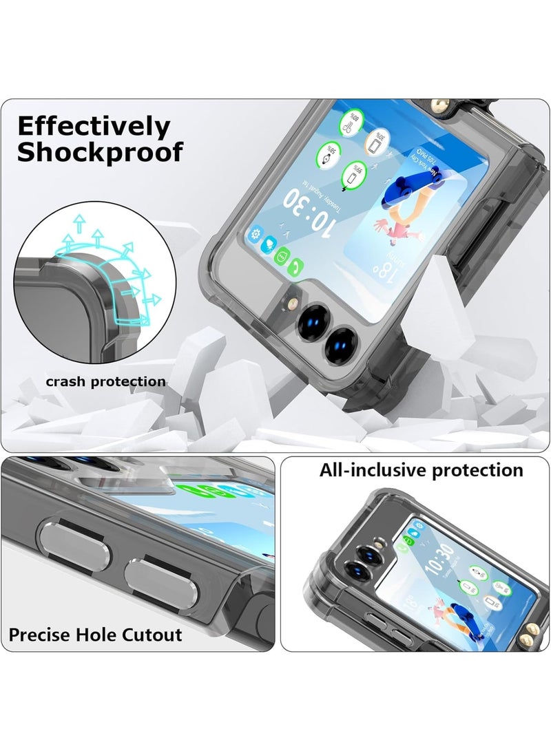 SOLARAE Anti-Fall Shockproof Protective Phone Cover Case, Designed for Samsung Galaxy Z Flip 5 Case Clear with Ring, Compatible with Galaxy Z Flip 5 Case 5 G 2023 (Black) - Image 3