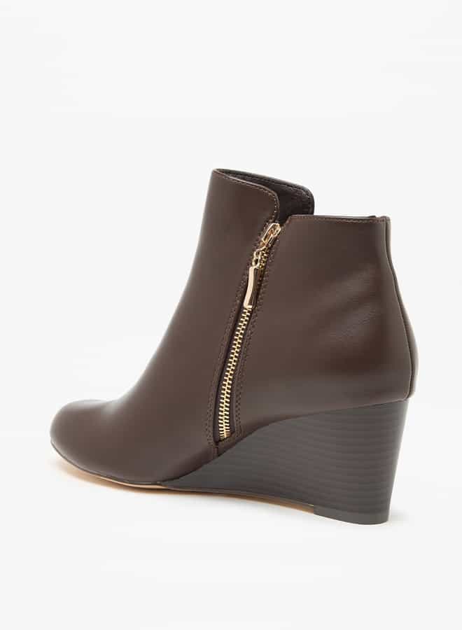 Flora Bella By Shoexpress Women Solid Ankle Boots with Zip Closure and Wedge Heels  - Image 2