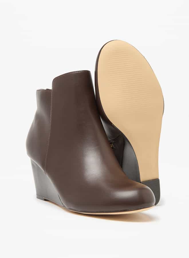 Flora Bella By Shoexpress Women Solid Ankle Boots with Zip Closure and Wedge Heels  - Image 4