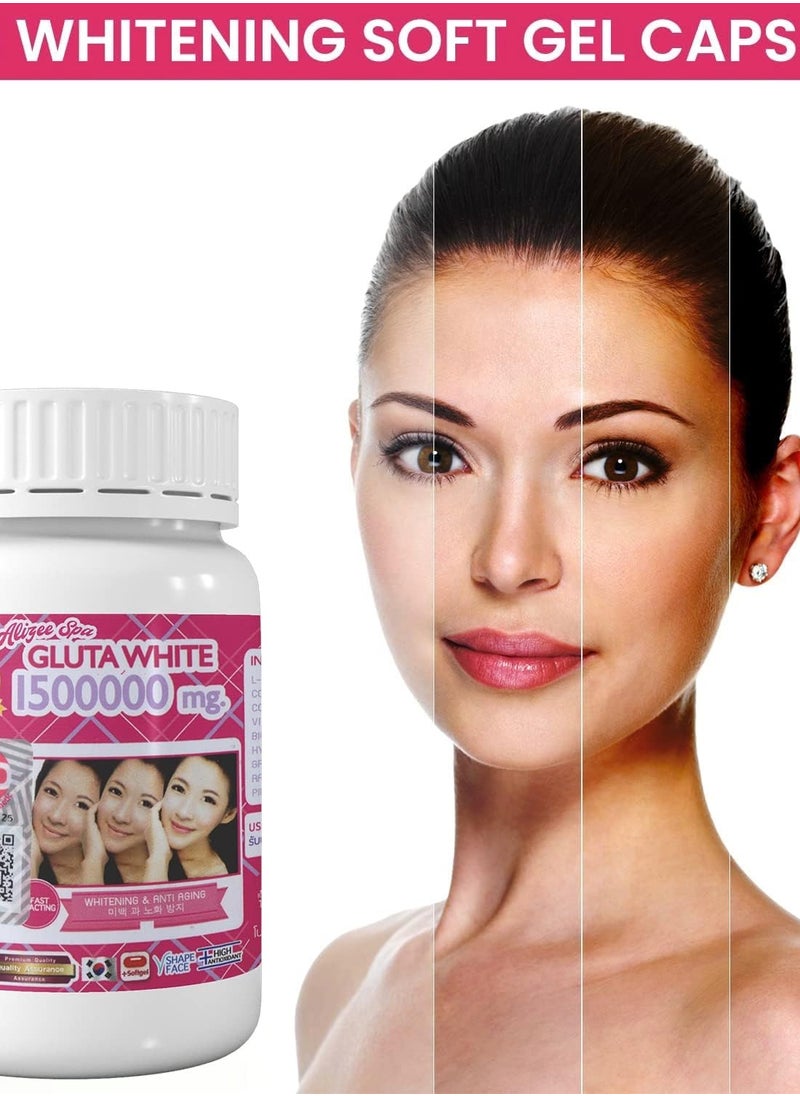 Gluta - Supreme Glutathione White Skin Whitening Capsules, Skin Moisturizer, Collagen Stimulator, Healthy Blood Circulation, Remove Dark Spots and Acne Scars, Glutathione 1500000mg - Image 1
