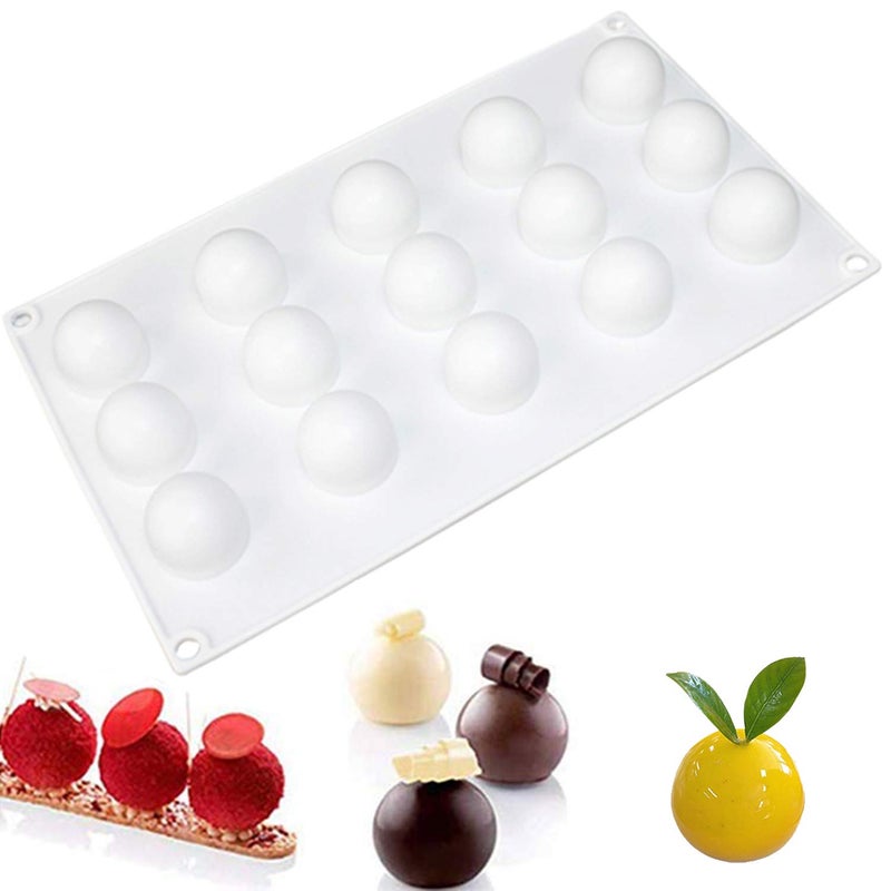 OCPO KITCHEN Mini Truffles Silicone Mold for Baking Candy Chocolate Cake Decoration Mold NonStick Easy Release 3D Mini Ball Shape 15Cavity