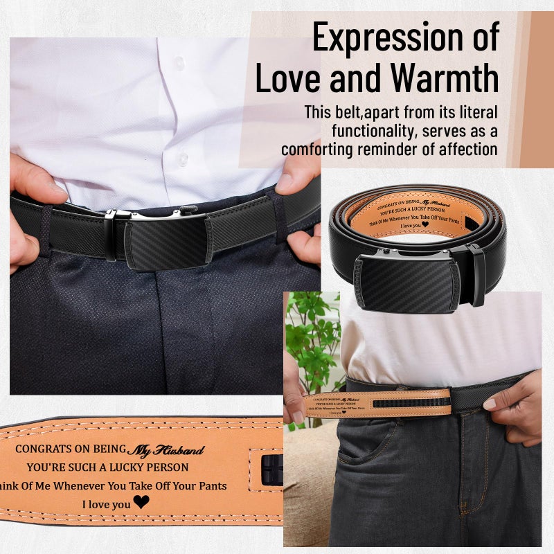 Bunnycool Mens Ratchet Belt Congrats on Being My Husband Personalized Engraved Leather Belt for Him Birthday Valentine Gift(Classic Style,Black,32-38 Inch) - Image 4
