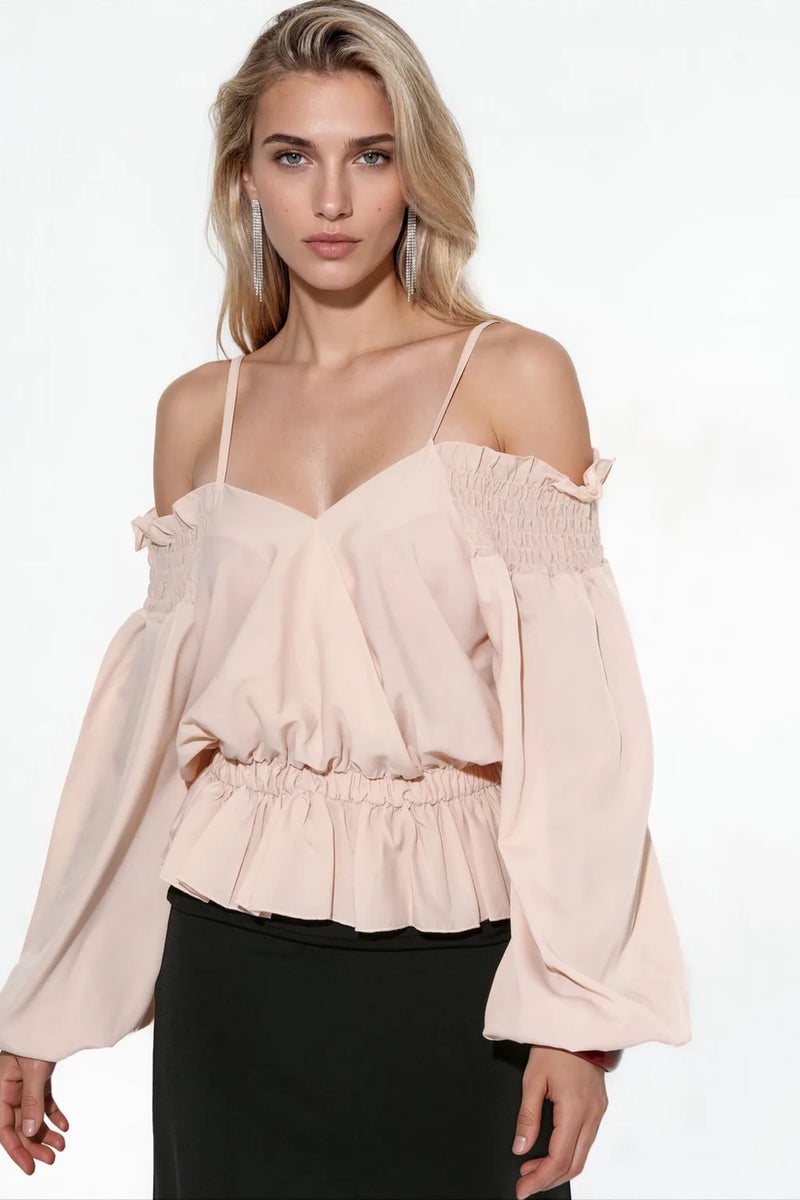 Jennyfer Crop Satin Blouse With Flounce Trim - Image 1