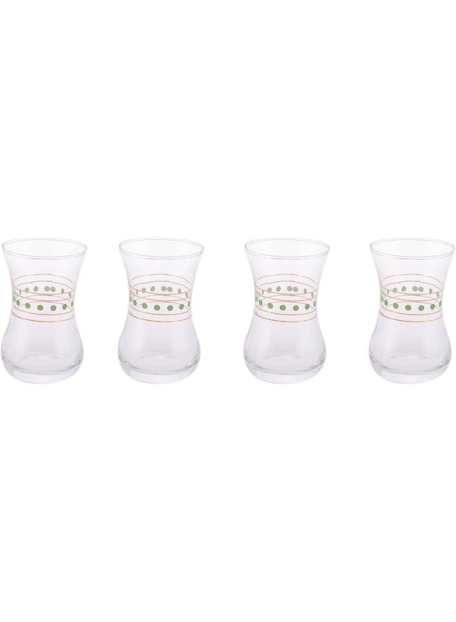 AKDC 4Pcs Tea Glass Set L(6CM) XW(6CM) XH(9CM) Transparent with green dots - Image 1