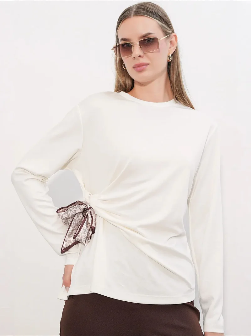 بيغ دارت BDART Women's Long-sleeved Crew Neck Top With Tie Detail