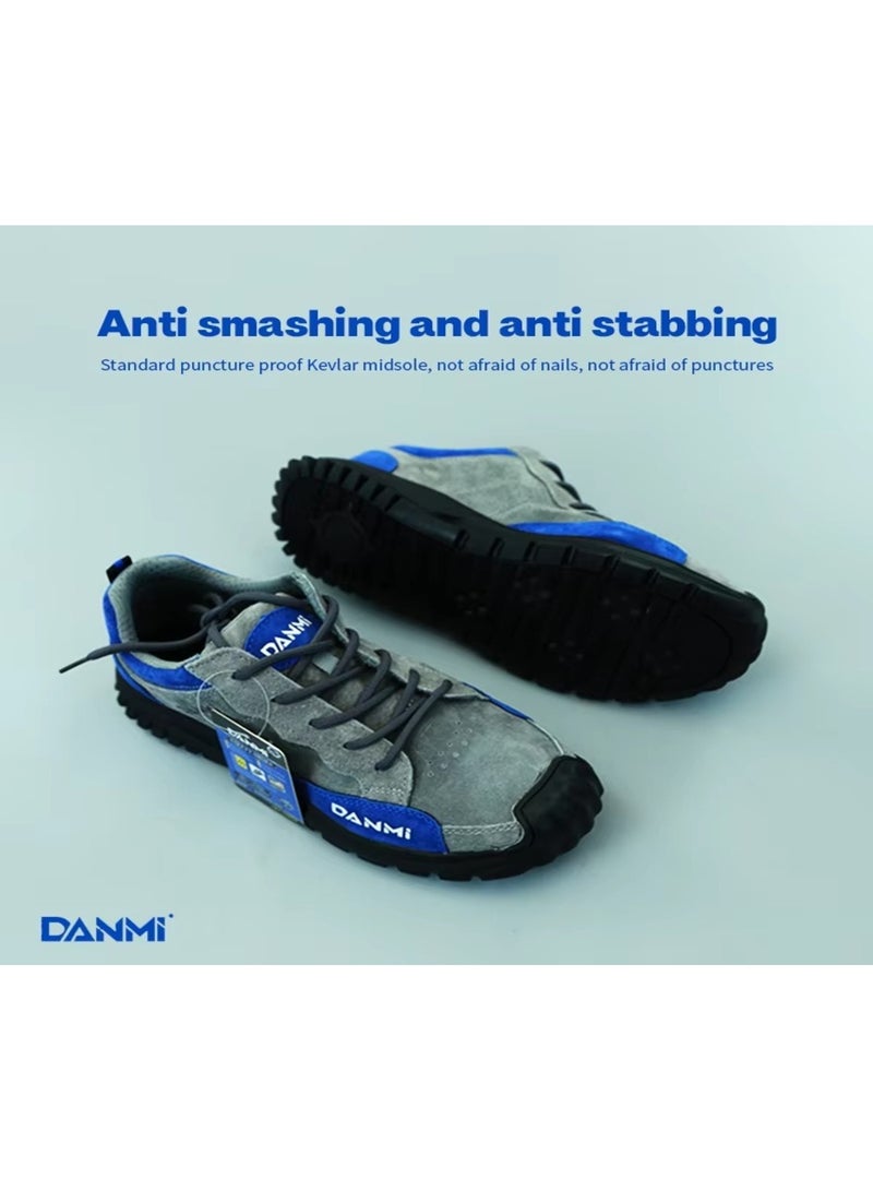 DANMI DANMI Industrial Safety Shoes – Size 44 – Breathable Mesh Lining, Anti-Slip Rubber Sole, Wide Steel Toe Cap, Kevlar Puncture-Resistant Sole – Grey & Blue  - Image 2