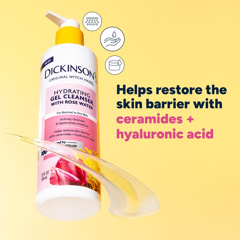 Dickinson's Original Witch Hazel Hydrating Gel Facial Cleanser with Rose Water, 12 Fl Oz, For Normal to Dry Skin, Hydrates and Nourishes Skin, Helps Calm Redness, Alcohol-Free Face Wash - Image 3
