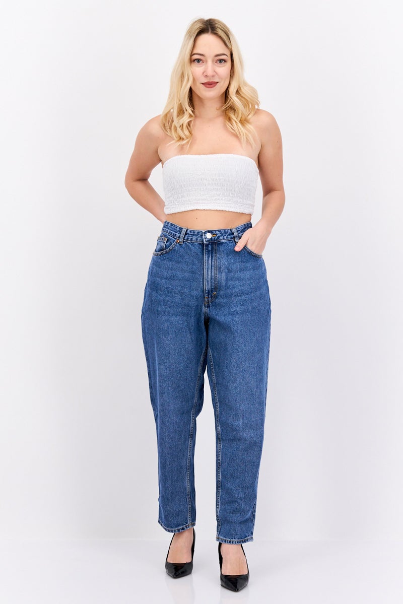 MONKI Women Regular Fit High Waist Balloon Leg Washed Denim, Blue - Image 2