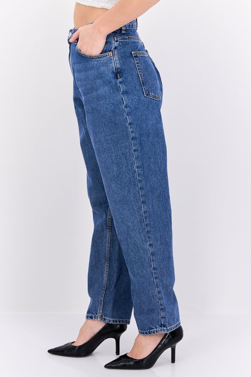 MONKI Women Regular Fit High Waist Balloon Leg Washed Denim, Blue - Image 4