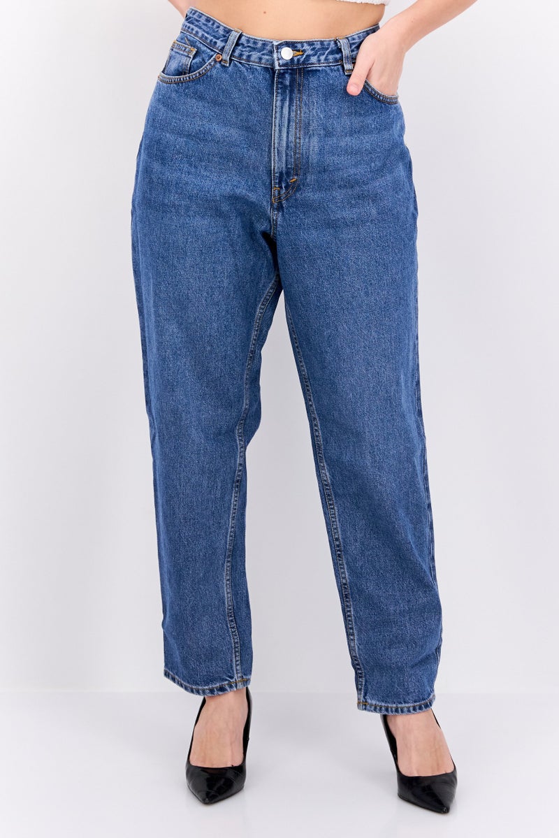 MONKI Women Regular Fit High Waist Balloon Leg Washed Denim, Blue - Image 1