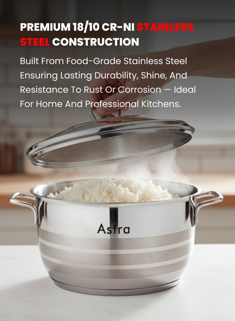 Astra 6-Piece Premium Cookware Set | High-Quality 18/10 Cr-Ni Stainless Steel  | Durable, Scratch-Resistant & Easy to Clean | Induction, Gas & Electric Stove Compatible | Dishwasher Safe Kitchen Cookware Set - Image 2