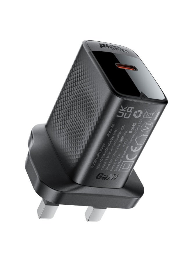 ACEFAST Fast Charge Wall Charger A83, PD20W, One Ports  USB-C, Faster Cooling, Smaller Size, Suitable Phones, Tablets, Game Consoles - Black - Image 1