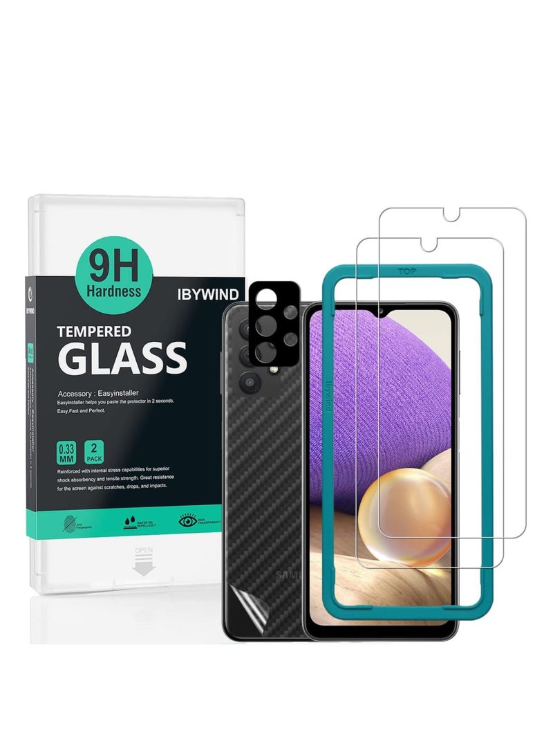 Zaboon Screen Protector For Samsung Galaxy A32 5G(6.5 Inches),With 2Pcs Tempered Glass,1Pc Camera Lens Protector,1Pc Backing Carbon Fiber Film[Fingerprint Reader,Easy To Install] - Image 1