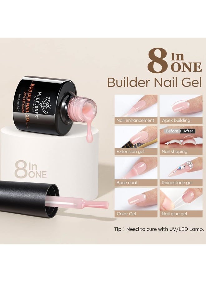 modelones Builder Gel for Nails, 6 Colors Gel Builder Nail Kit 8-in-One, Clear Pink Nude Nail Polish Daily Apex Building Strengthener Extension LED Nail Lamp Cured Color Base - Image 4