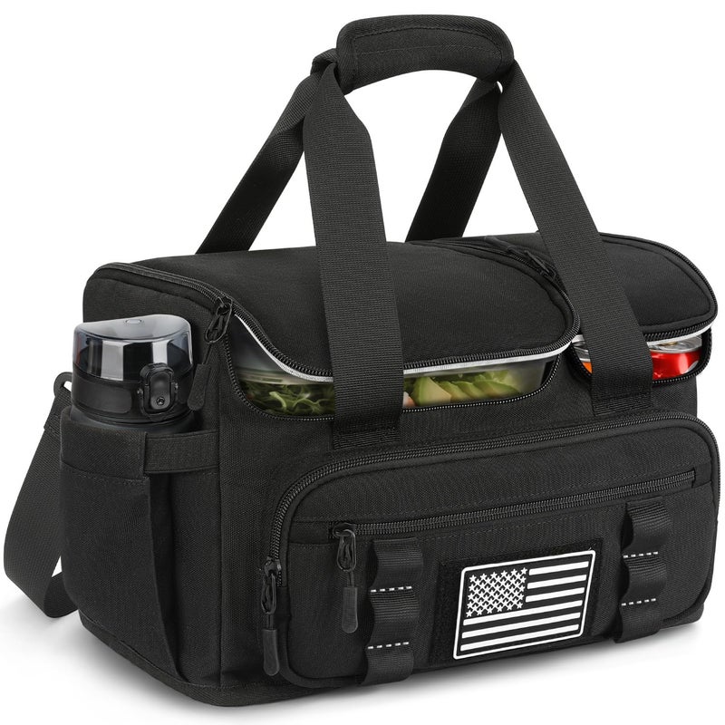 ETRONIK Tactical Lunch Bag for Men, 20L Insulated Lunch Box with Hot/Cold Compartments, Men's Lunch Box Fits 4 Meals + Snacks, Adult Lunch 8H Cooler Bags for Work, Hiking, Beach, Gym, Black - Image 1