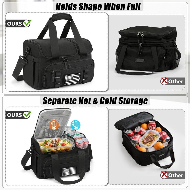 ETRONIK Tactical Lunch Bag for Men, 20L Insulated Lunch Box with Hot/Cold Compartments, Men's Lunch Box Fits 4 Meals + Snacks, Adult Lunch 8H Cooler Bags for Work, Hiking, Beach, Gym, Black - Image 5