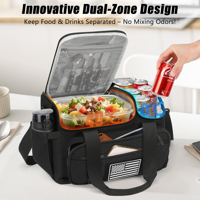 ETRONIK Tactical Lunch Bag for Men, 20L Insulated Lunch Box with Hot/Cold Compartments, Men's Lunch Box Fits 4 Meals + Snacks, Adult Lunch 8H Cooler Bags for Work, Hiking, Beach, Gym, Black - Image 3