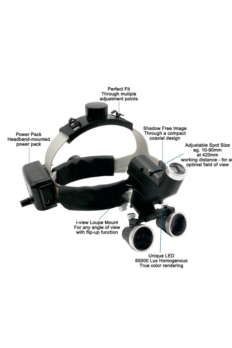 عدسة مكبرة للأسنان 2.5x 3.5x مصباح أمامي جراحي 5 واط مصباح أمامي لاسلكي مكبر للأسنان مكبر جراحي أسود - نطاق 3.5x - Image 2