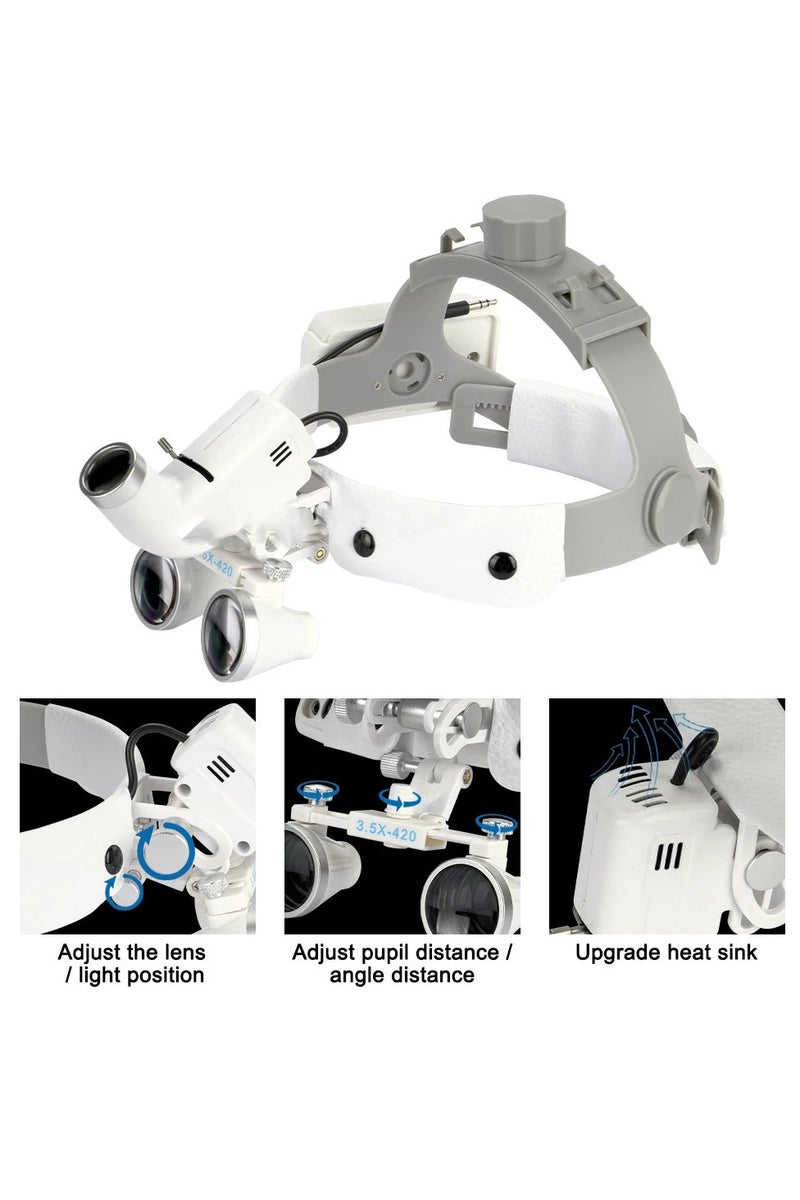 عدسة مكبرة للأسنان 2.5x 3.5x مصباح أمامي جراحي 5 واط مصباح أمامي لاسلكي مكبر للأسنان مكبر جراحي أسود - نطاق 3.5x - Image 3