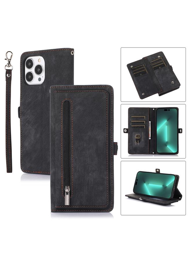 S-TOP Case For iPhone 15 Pro Max Zipper Card Slot Buckle Wallet Leather Phone Case - Image 1