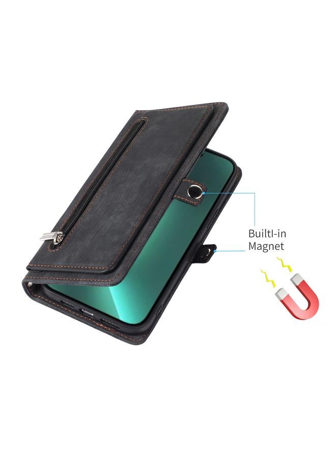 S-TOP Case For iPhone 15 Pro Max Zipper Card Slot Buckle Wallet Leather Phone Case - Image 5
