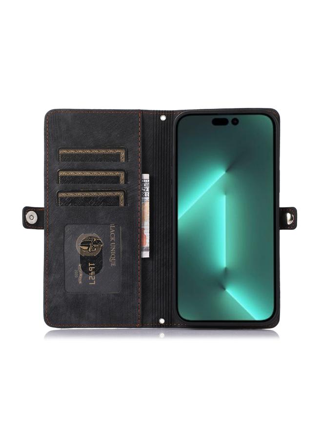 S-TOP Case For iPhone 15 Pro Max Zipper Card Slot Buckle Wallet Leather Phone Case - Image 3