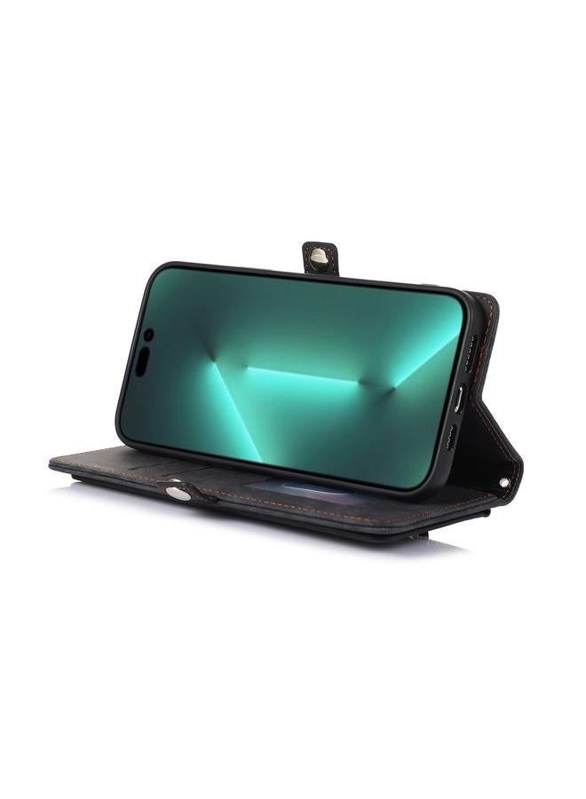 S-TOP Case For iPhone 15 Pro Max Zipper Card Slot Buckle Wallet Leather Phone Case - Image 4