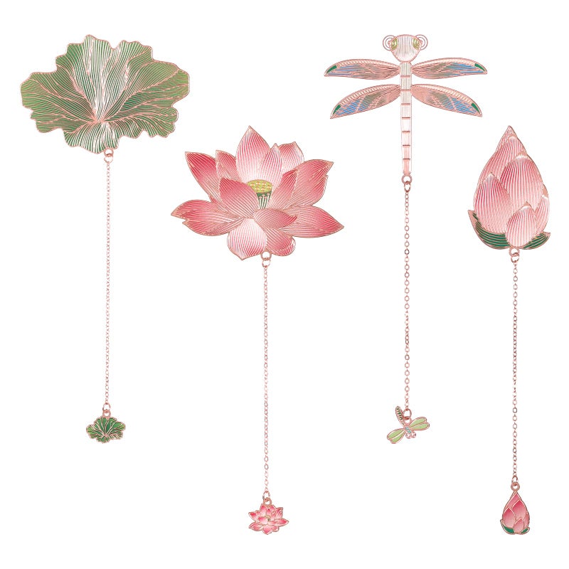 WY LIGHTING LEVEL 4Pcs Metal Bookmarks with Chain Plant Bookmark Golden Lotus Leaf Birthday Gifts Unique Teacher Christmas Gifts Literary Accessory Appreciation Stuffers for Book Lovers Writers Readers Women Adults - Image 1