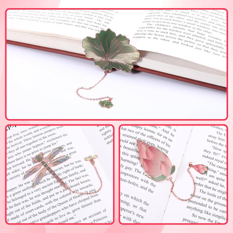 WY LIGHTING LEVEL 4Pcs Metal Bookmarks with Chain Plant Bookmark Golden Lotus Leaf Birthday Gifts Unique Teacher Christmas Gifts Literary Accessory Appreciation Stuffers for Book Lovers Writers Readers Women Adults - Image 4