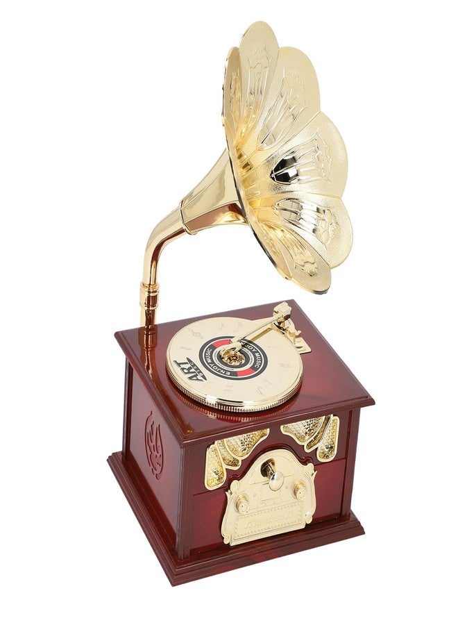 Naroote Vintage Record Player, Brown Gramophone Record Player Gramophone Music Box Vintage Phonograph with Flower Horn Antique Music Box for Home and Office Decor - Image 2