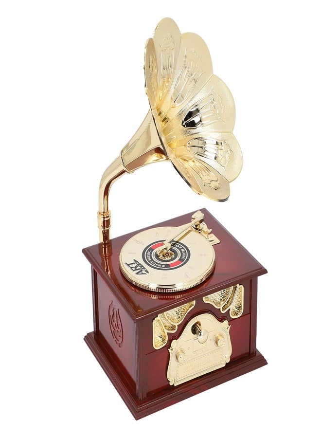 Naroote Vintage Record Player, Brown Gramophone Record Player Gramophone Music Box Vintage Phonograph with Flower Horn Antique Music Box for Home and Office Decor - Image 4