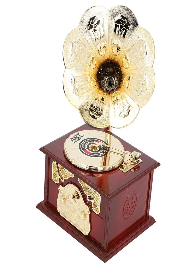 Naroote Vintage Record Player, Brown Gramophone Record Player Gramophone Music Box Vintage Phonograph with Flower Horn Antique Music Box for Home and Office Decor - Image 3