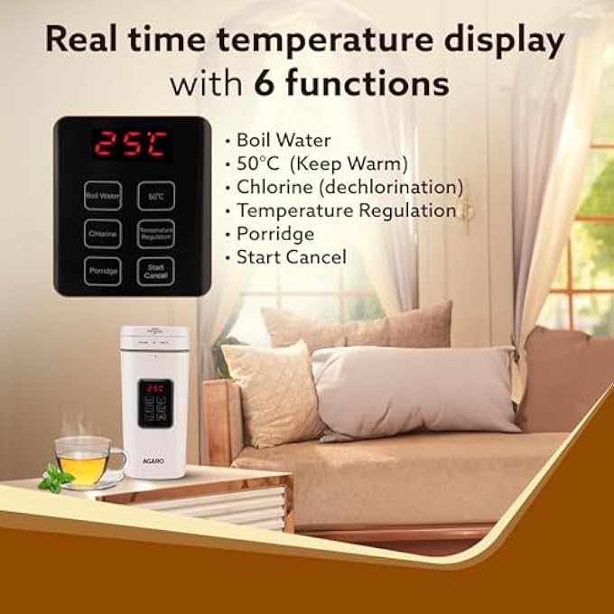 أغارو غلاية كهربائية محمولة من ديلايت سعة 500 مل، سريعة الغليان، درجة حرارة قابلة للتعديل، تحافظ على الدفء، خالية من الكلور، عصيدة مزدوجة الطبقات، غلاية كهربائية للسفر، ماء ساخن، بيضاء - Image 3