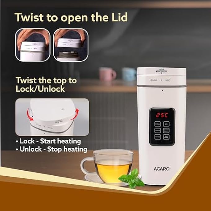 أغارو غلاية كهربائية محمولة من ديلايت سعة 500 مل، سريعة الغليان، درجة حرارة قابلة للتعديل، تحافظ على الدفء، خالية من الكلور، عصيدة مزدوجة الطبقات، غلاية كهربائية للسفر، ماء ساخن، بيضاء - Image 5
