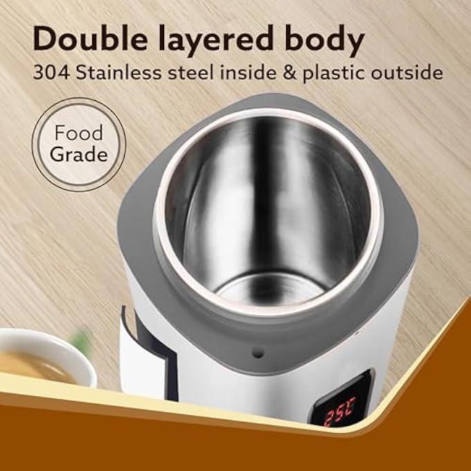 أغارو غلاية كهربائية محمولة من ديلايت سعة 500 مل، سريعة الغليان، درجة حرارة قابلة للتعديل، تحافظ على الدفء، خالية من الكلور، عصيدة مزدوجة الطبقات، غلاية كهربائية للسفر، ماء ساخن، بيضاء - Image 4